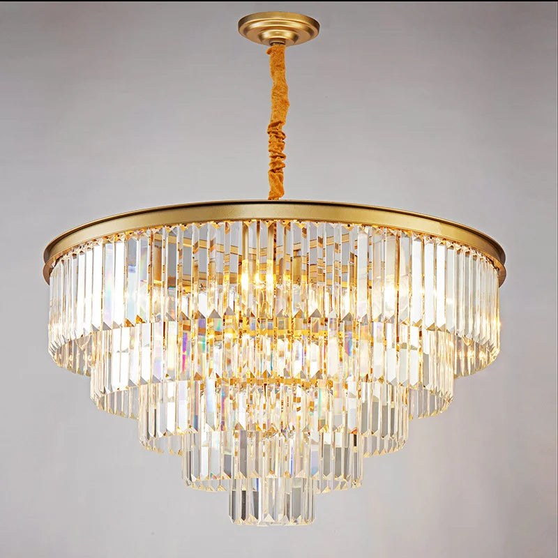 Modern Crystal Gold Chandelier - Elegant Lighting Fixture for Living Room and Bedroom Decor