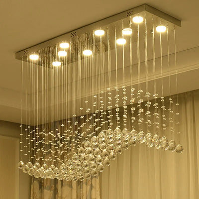 Nordic Crystal Modern LED Rectangle Chandelier - Home Decoration Light Fixtures for Living Dining Room, Cafe, Office, Hotel