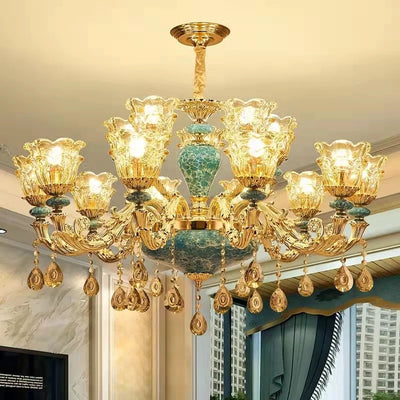 European-Style Blue Ceramic Chandelier - Elegance and Charm for Modern Living Spaces