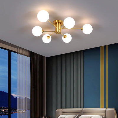 Modern LED Chandelier - Copper Gold Brass Design with Glass Ball Accents