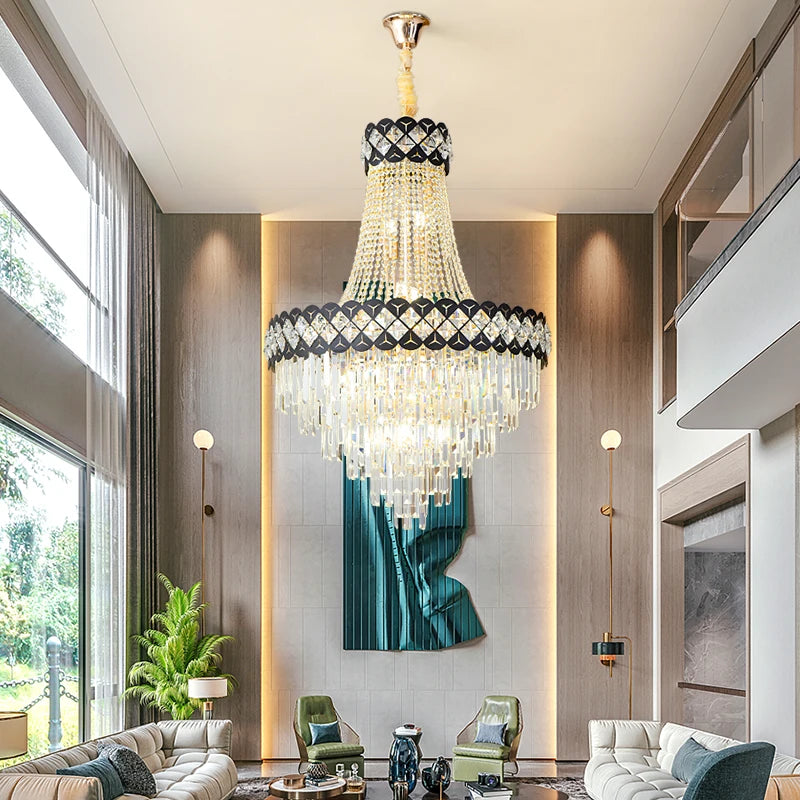 Hotel Duplex Floor Living Room Crystal Chandelier - Spiral Staircase Design, Hollow Hall Crystal Lamp