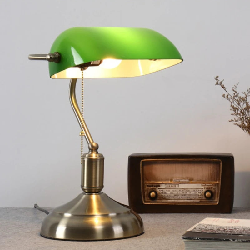 Mid-Century Green Table Lamp - Classical E27 with Switch Bankers Lamp for Bedroom, Office, Study, Home - Eye Care Reading Lights