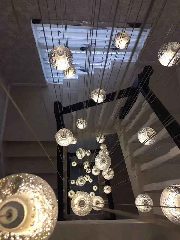 Modern Crystal Ball LED Chandelier - Elegant Lighting for Spiral Staircase Living Rooms