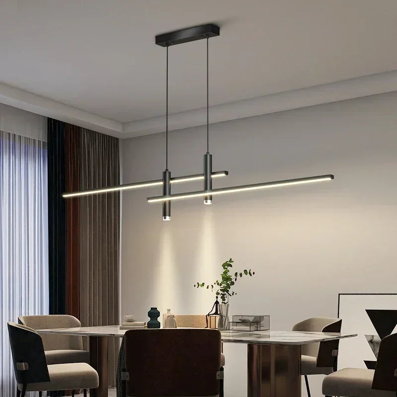 Modern Dimmable LED Pendant Lamp – Black and Gold Chandelier for Dining Room and Kitchen