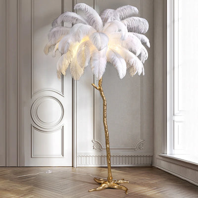 Nordic Ostrich Feather LED Floor Lamp - Resin Copper Standing Light for Living Room Bedroom Home Decor