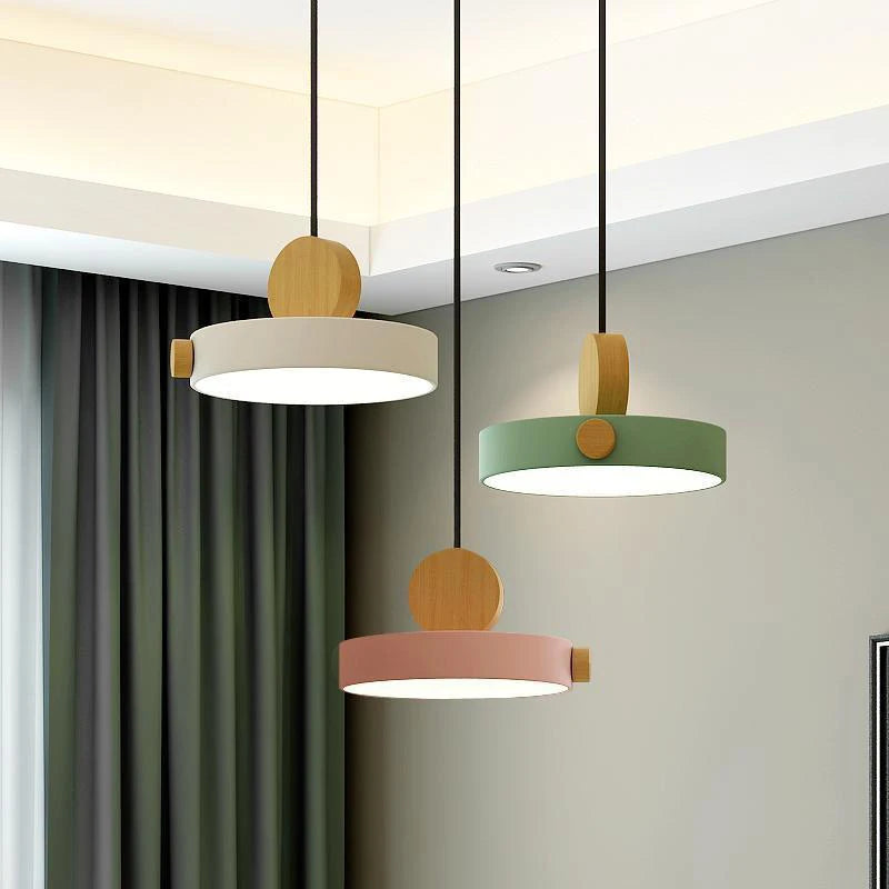 Nordic LED Pendant Light: Minimalist Wooden Macaron Design for Stylish Indoor Spaces