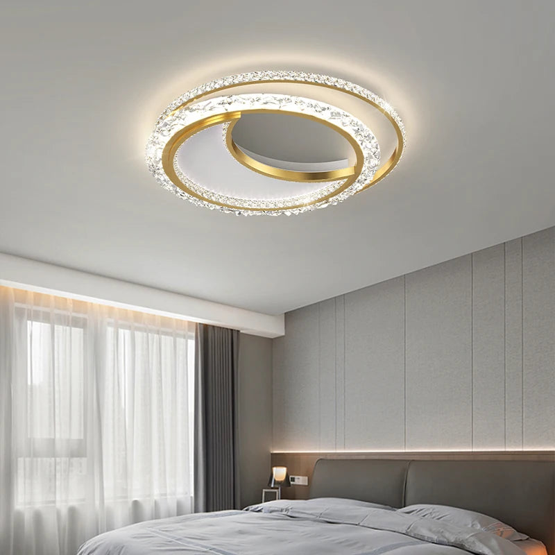 Modern Minimalist Acrylic Round LED Ceiling Lamp - Fashionable Gold Chandeliers for Nordic Creative Bedroom Lighting