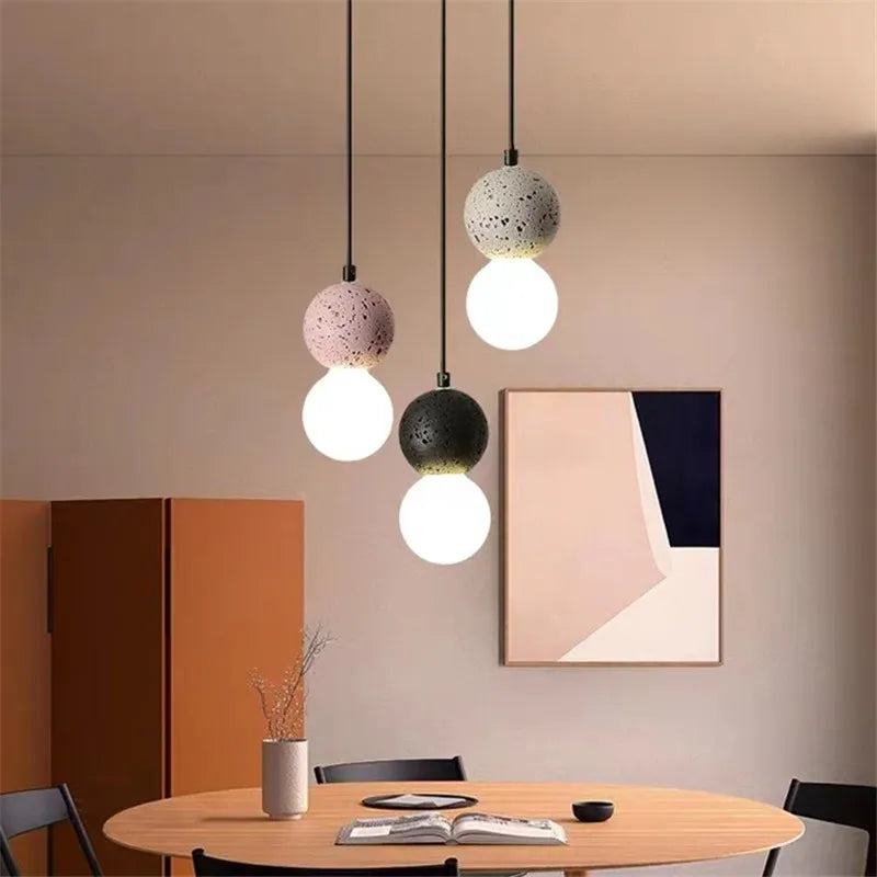 Nordic Balls Pendant Lights - Stylish Wood, Glass, and Concrete Hanging Lamp for Bedroom, Kitchen Island, and Dining Area