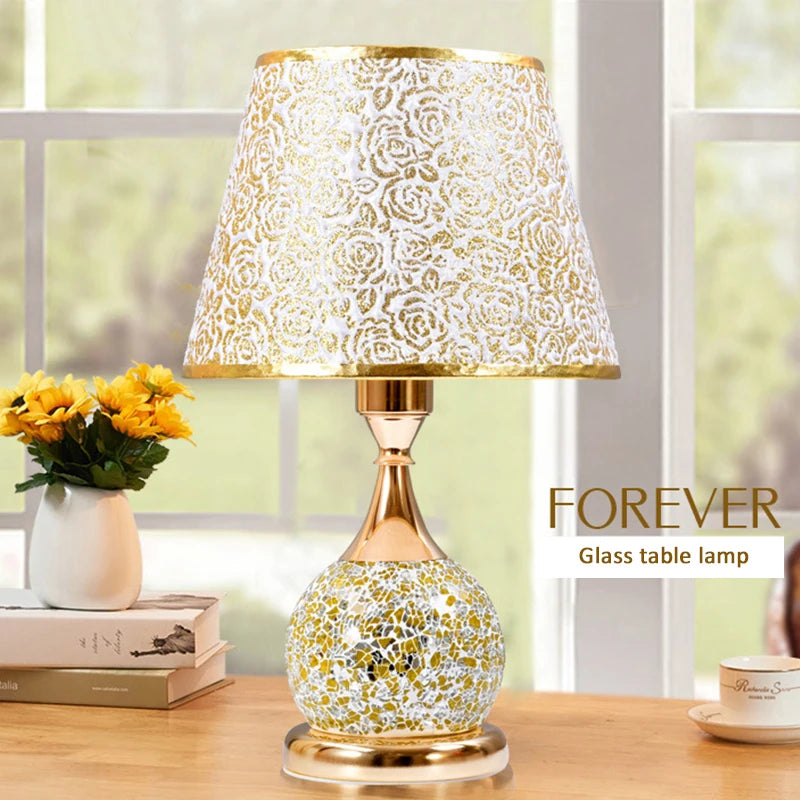 E27 Bedroom Table Lamp - Romantic and Warm European Style Desk Light, Retro Home Bedside Lamp with Fabric Decorative Shade