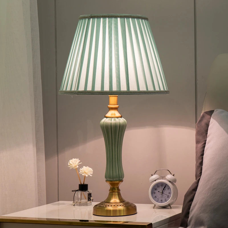 Modern Hotel Bedside Lamp Table Ceramic Light - Nordic Ins Fabric Desk Light - Household Foyer Living Room Bedside Study Desk Lamp