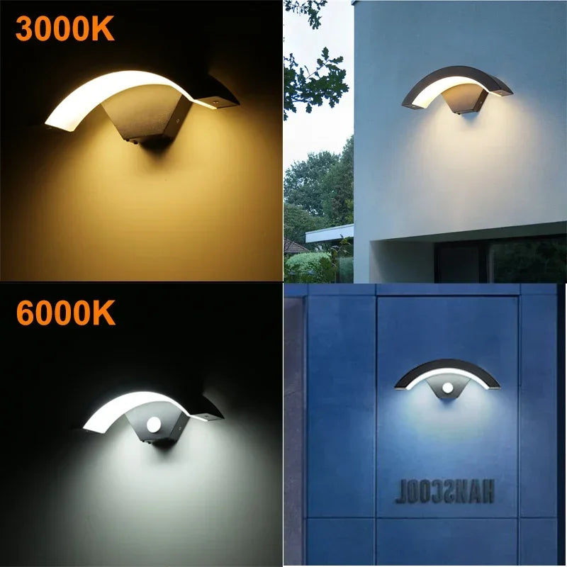 Modern Waterproof Outdoor Wall Lamp with PIR Motion Sensor – 18W/24W Black Aluminum Body