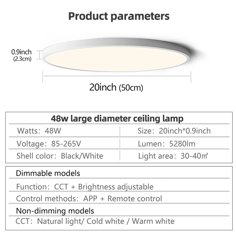 50CM Smart Dimmable Ceiling Lamp with APP/Remote Control