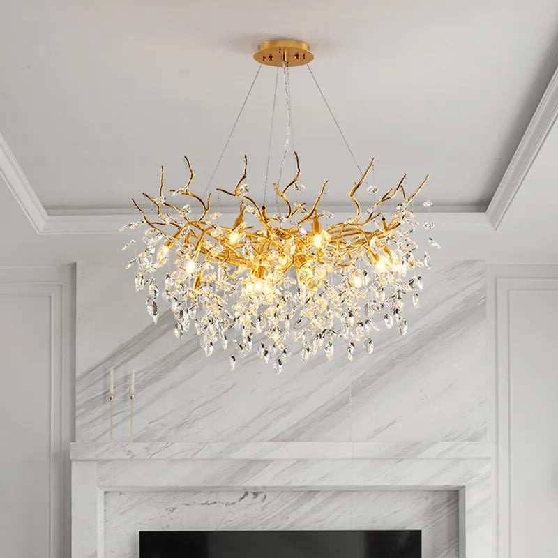 French Luxury Branch Crystal Chandelier - American Dining, Living Room Gold LED Ceiling Lamp