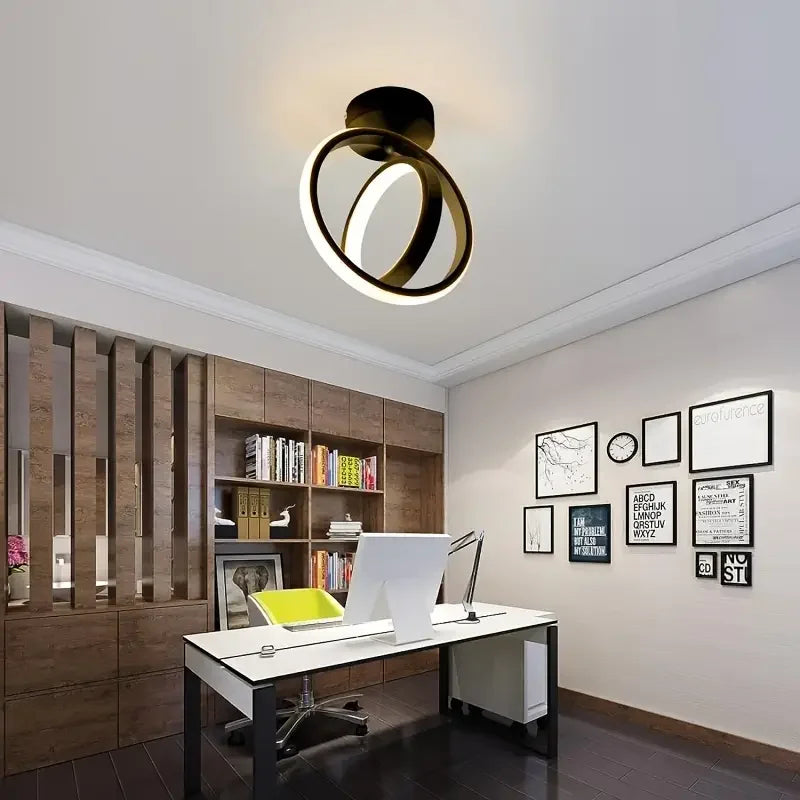 Small Modern Square LED Ceiling Light - 2 Rings Surface Lighting Fixture for Home Hallway, Balcony, Office Lustre