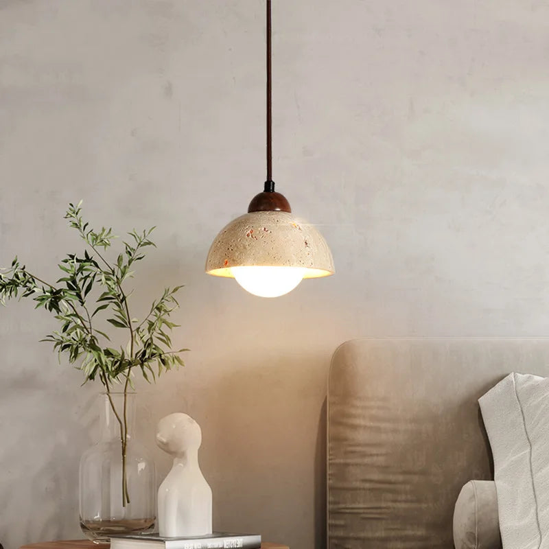 SANDYHA Retro Yellow Hole Stone Bedside Pendant Lamp