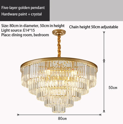 Modern Crystal Gold Chandelier - Elegant Lighting Fixture for Living Room and Bedroom Decor