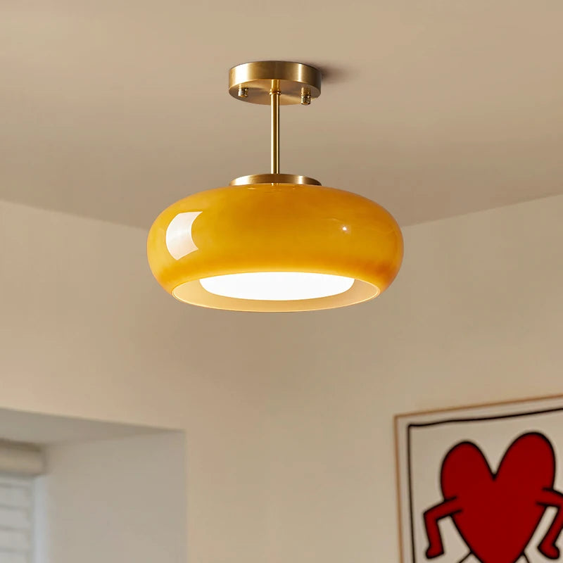 IWHD Yellow Glass LED Pendant Lights: Modern Hanging Fixtures for Bedroom and Living Spaces