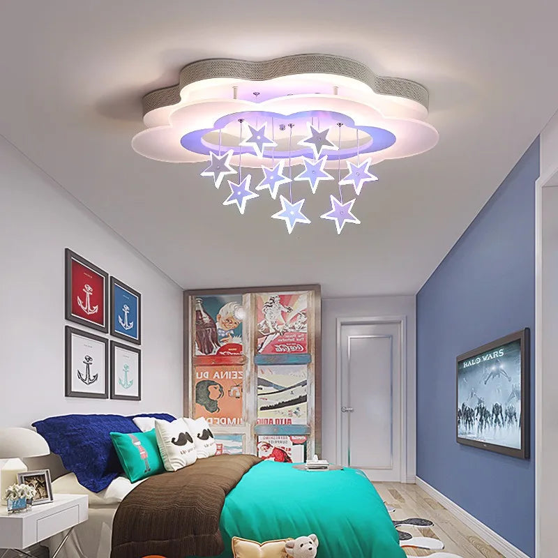 Kids' Room Cloud and Star Design Ceiling Light