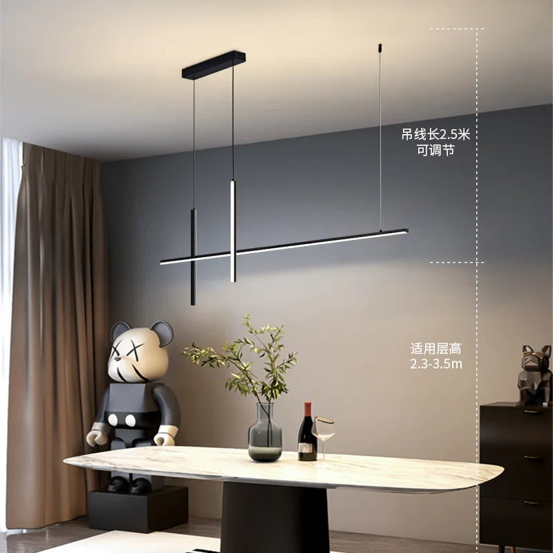 Modern Minimalist LED Chandelier – Dimmable Black Pendant Lamp for Dining Room, Kitchen, or Bar