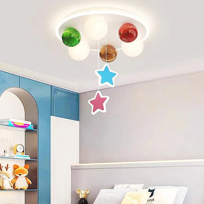 Colorful Glass Chandelier with Hanging Star Bubble Ball - Modern Ceiling Lamp for Kids' Bedroom