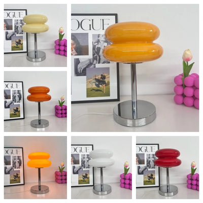 Macaron Glass Table Lamp - Trichromatic Dimming LED Bedside Lamp for Bedroom, Living Room, and Night Light Decor