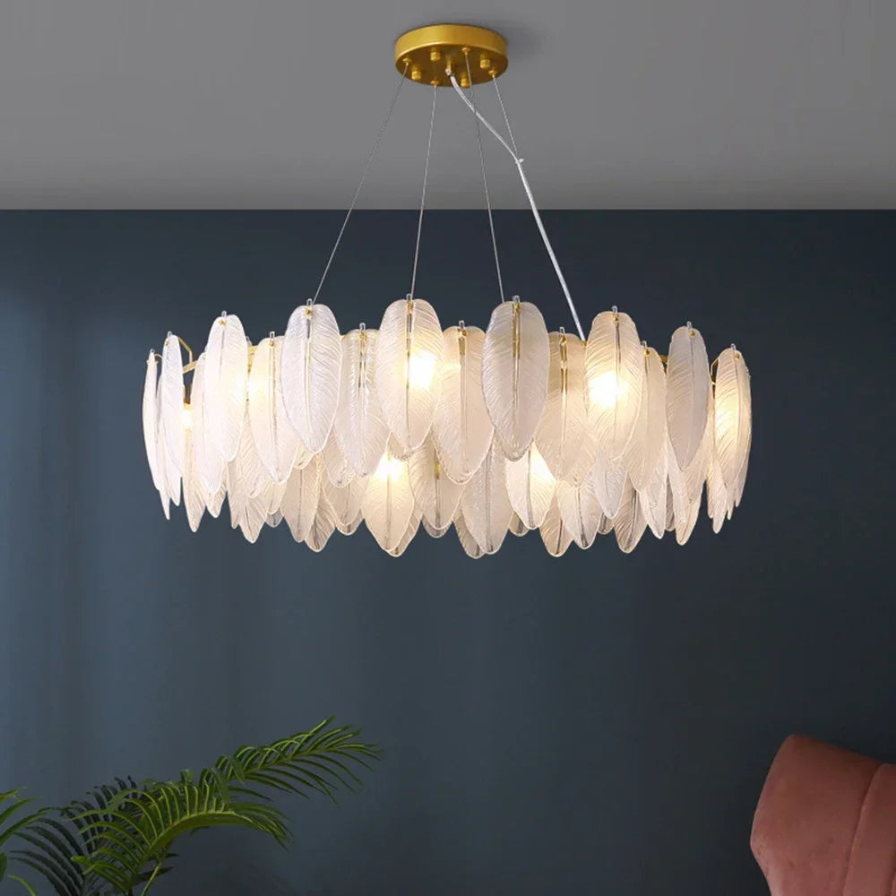 Modern LED Feather Glass Crystal Ceiling Chandelier - Elegance in Every Detail