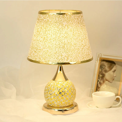 E27 Bedroom Table Lamp - Romantic and Warm European Style Desk Light, Retro Home Bedside Lamp with Fabric Decorative Shade