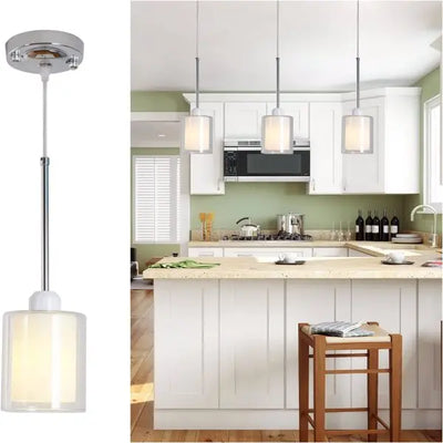 Modern Glass Pendant Light - Adjustable Farmhouse Mini Pendant Lamp for Kitchen Island