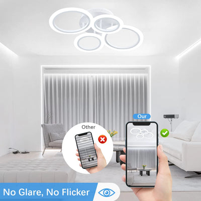 LED Acrylic Ceiling Light Chandelier - Dimmable Ring Pendant Lamp with Remote Control