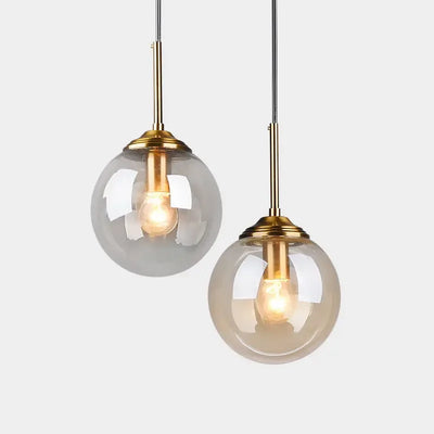 Modern Glass Ball Pendant Lighting Fixture Golden Ring Kitchen Dining Room Bedside Hanging Lamps Luminaire Suspension Lights