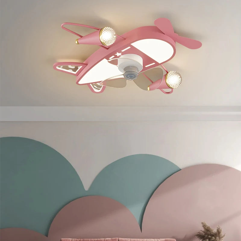 Simple LED Bedroom Fan Light - Dining Room Living Room Children's Room Airplane Electric Fan - Family Indoor Lighting Ceiling Lights