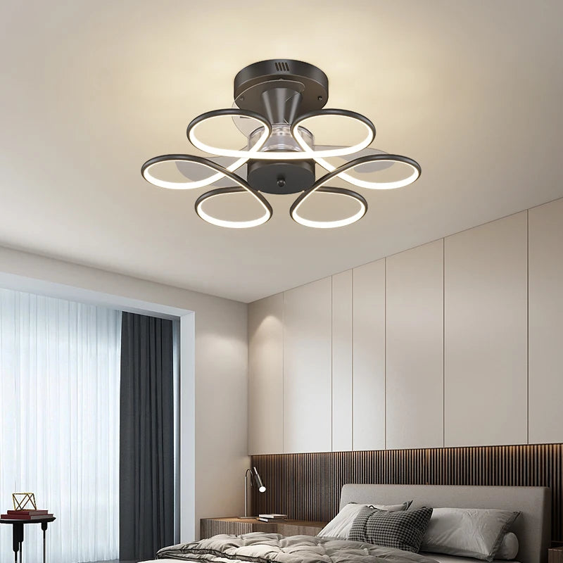 Modern Simple Ceiling Fan with LED Lighting and Remote Control