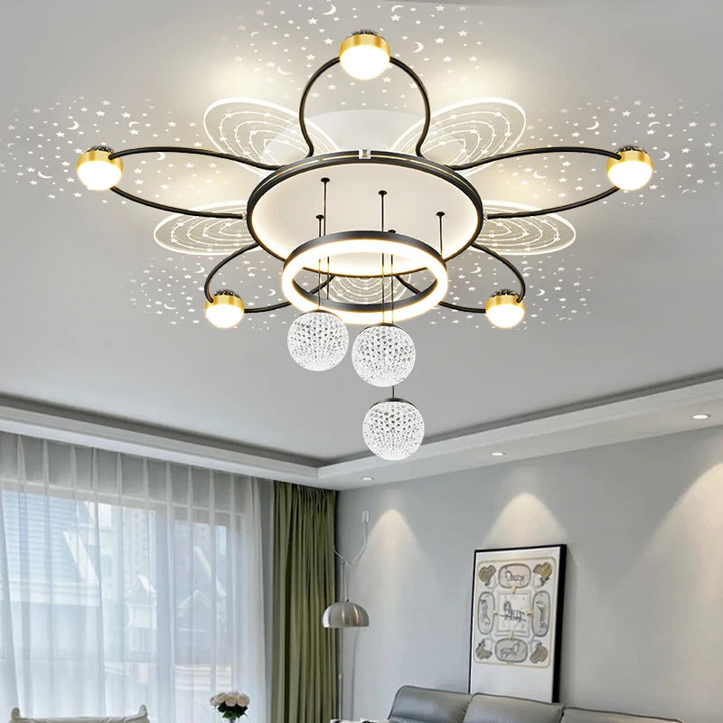 Modern Stars Shadow Ceiling Chandeliers - Nordic Gold LED Pendant Lights for Living Dining Room Hall Home Decor Bedroom Lamps Fixture