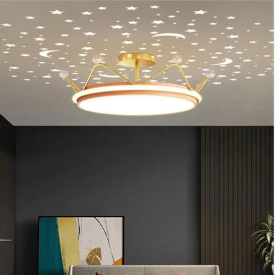 Crown LED Dimmable Ceiling Chandelier – Star and Moon Lamp Pendant for Children's Bedroom and Study