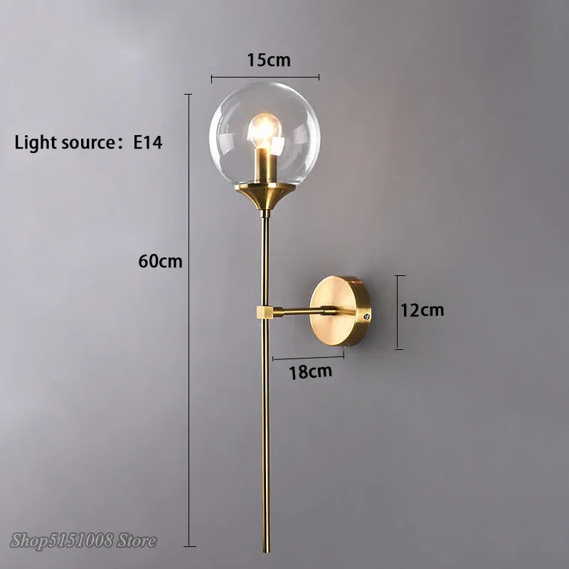 Nordic Modern Glass Wall Lamp Gold LED Wall Light for Kitchen Bathroom Dressing Mirror