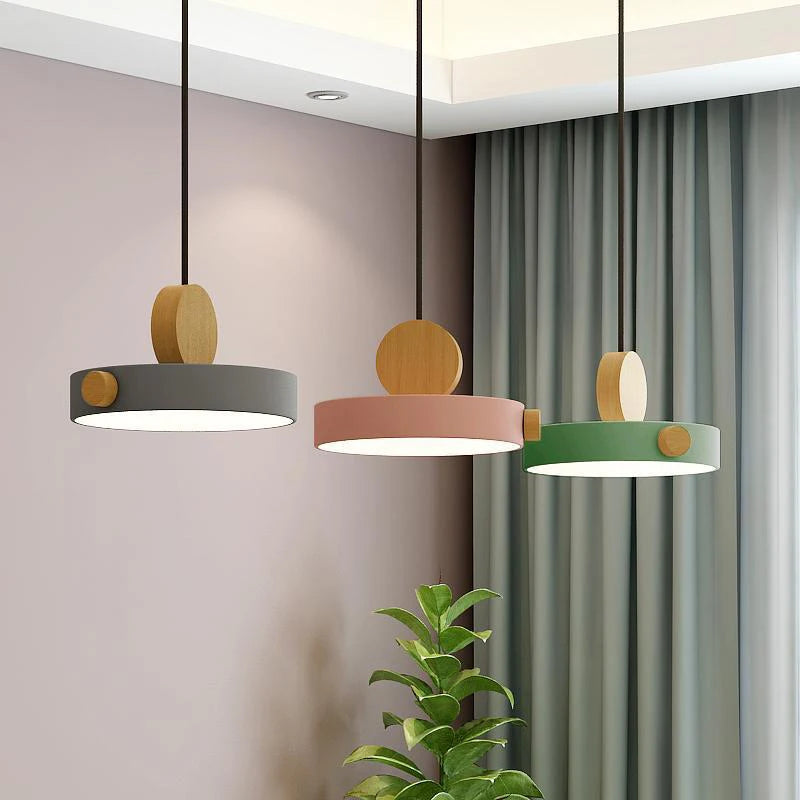 Nordic LED Pendant Light: Minimalist Wooden Macaron Design for Stylish Indoor Spaces