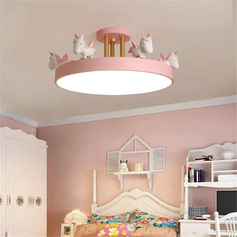 Nordic Cartoon Resin Unicorn LED Ceiling Light - Adorable Bedroom Decor for Children's Rooms