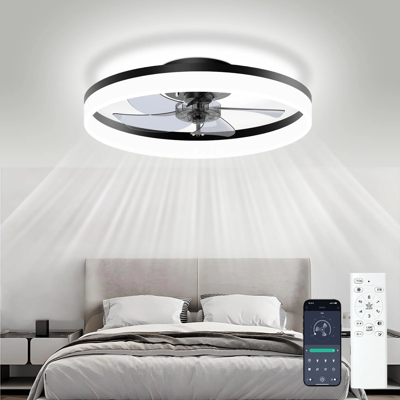 Modern Dimmable Ceiling Fan with Light - Remote Control Variable Frequency Fan Ceiling Lamp