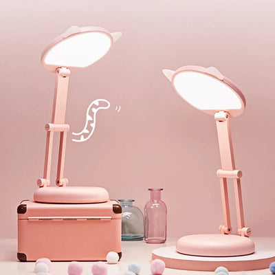 Adorable Folding Pink Cat Ear Desk Lamp - Portable Eye Protection Night Light for Reading and Learning