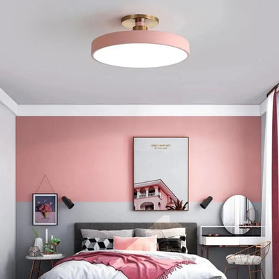 Circular Macaron LED Ceiling Light - Modern Minimalist Remote Dimming Chandelier for Bedroom & Living Room