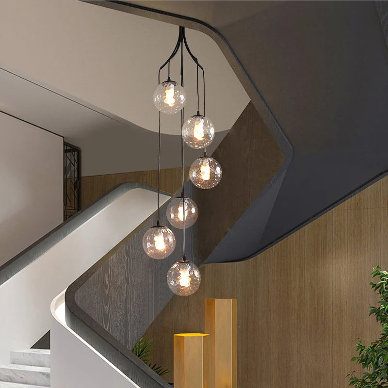 Modern Chandelier - Glass Ball Ceiling Pendant Lamp for Stair Foyer, Living Room, Dining Loft